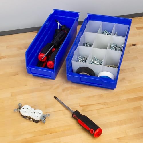 Akro-Mils 30120 Heavy Duty Plastic Shelf Bins, 12"x 4"x 4", Blue, 24-Pack