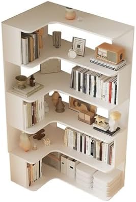 Vertical Wall Corner Shelf with Open Back 6-Shelf Wood Corner Bookshelf Floor Book Rack Multi-Layer Storage Shelf Against the Wall Bookcase White 35" L x 24" W x 63" H