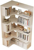 Vertical Wall Corner Shelf with Open Back 6-Shelf Wood Corner Bookshelf Floor Book Rack Multi-Layer Storage Shelf Against the Wall Bookcase White 35" L x 24" W x 63" H
