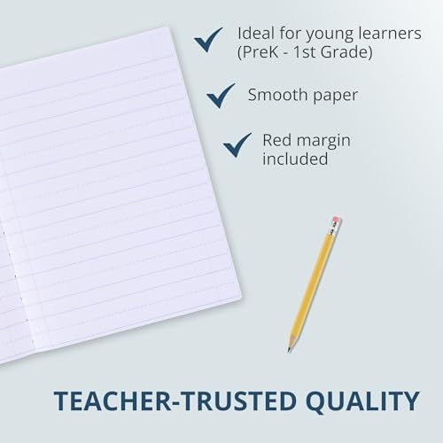 ROARING SPRING Primary Composition Book, Handwriting Notebook for Kids (4K - 1st Grade), Grade 1 Ruled, 1" Skip-Line Manuscript Paper, Flexible Cover, 9.75" x 7.5", 50 Sheets/100 Pages, 72 Pack