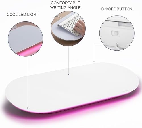 TSJ OFFICE Glass Desktop Whiteboard - 17 X 7 Inches Small Dry Erase Board with Pink Light, Glass White Board Surface Notepad with 1 Drawer, Desk Organizers for Office, Home, School Supplies