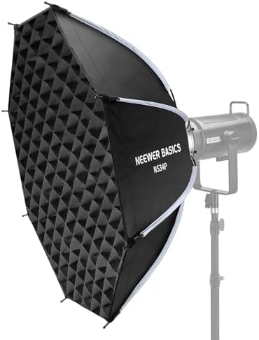 NEEWER Basics Octagonal Softbox Kit for Studio Photography Video Recording Streaming, 35"/90cm Quick Release Bowens Mount Softbox/Grid/Light Diffusers/Bag, for Continuous Lighting Strobe Flash, NS34P