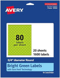 Avery Printable Round Labels, Sure Feed Technology, 3/4" Diameter, Bright Green Labels, Print-to-the-Edge, Laser/Inkjet, 1,600 Total, Great for Price Stickers and Mailing Seals