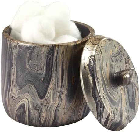 Nicole Miller - Covered Jar, Resin Multipurpose Organizer, Resin Bathroom Accessories, Ideal for Kitchen & Bathroom, Dorm Room Essentials (Harper Collection, Black/Gold)