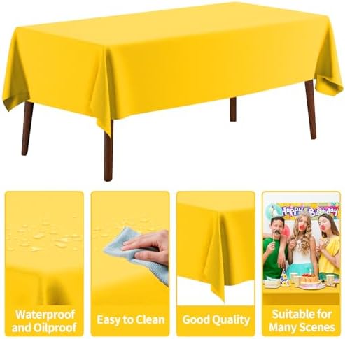 CXPSINC 54 Inch X 100 Feet Plastic Table Cover Roll Disposable Tablecloth with Slide Cutter for All Type/Shape Tables | Party, Banquet, Birthdays, Weddings(Yellow, 100 Feet)