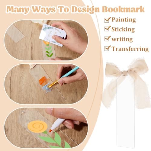 Yeaqee 100 Pcs Pointy Shaped Clear Acrylic Bookmark Blanks with Ribbon