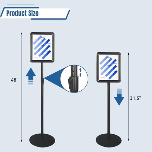 HUAZI Sign Stand Holder 8.5×11-Inch Adjustable Floor Standing with Heavy Duty Base, Both Vertical & Horizontal View Displayed,Snap-Open Frame with Round Safety Corner for Indoor Outdoor,Black, 1PACK