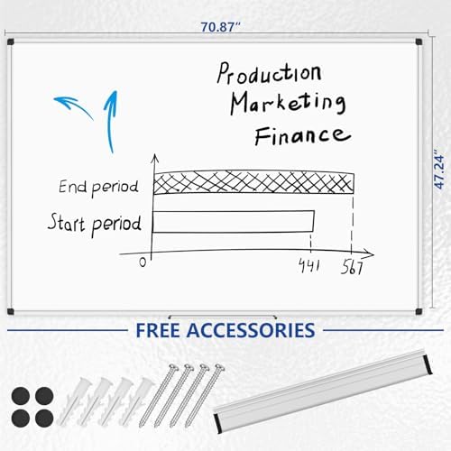 XBoard Magnetic Dry Erase Board 72 x 48 Inches Wall-Mounted, 6'x4' Whiteboard with Marker Tray, Aluminum Frame White Board for School Office and Home