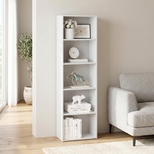 Furinno LUDER 5-Tier Book Shelf, Open Shelf Bookshelf, Plain White