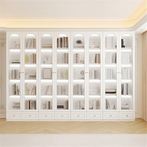 5-Layer Wood Barrister Bookcase with Multiple Drawers & Shelves Bookcase Bookshelf Integrated Home Living Room Study Cabinet Modern Display Cabinet Shelf White 126" L x 13" W x 91" H