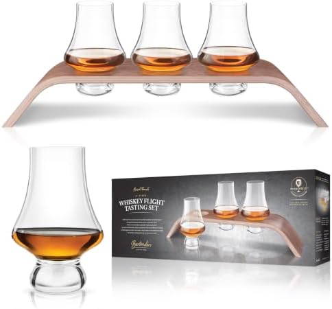 Final Touch Whiskey Flight Set with 3 Tasting Glasses & Modern Wood Stand
