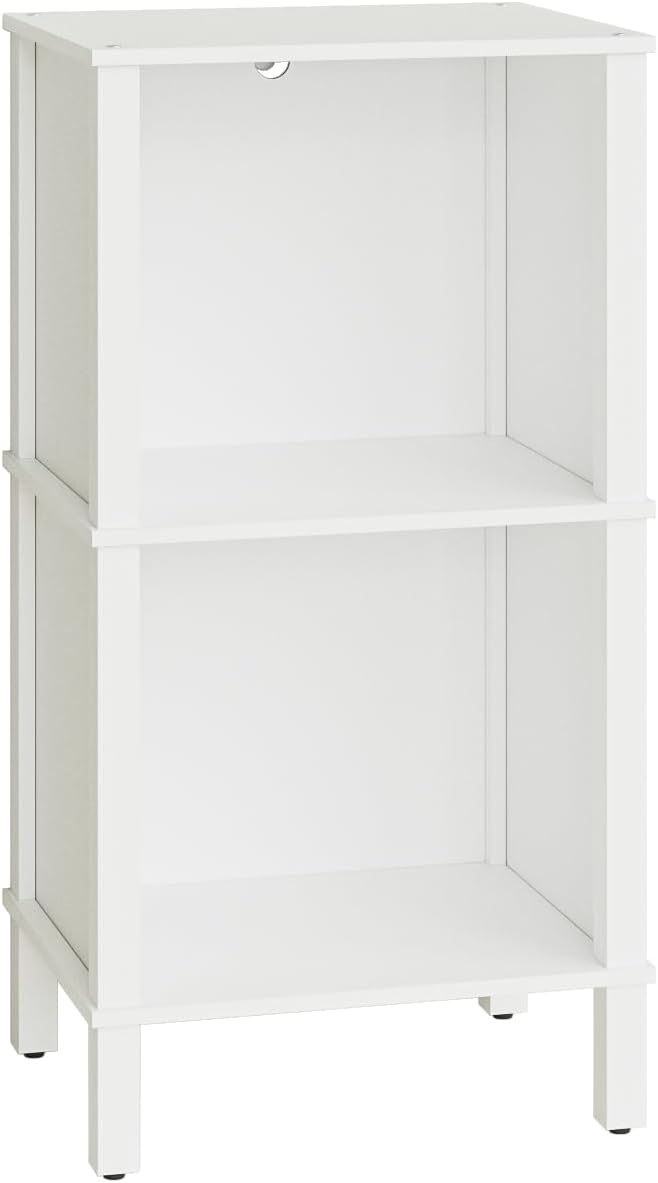 Bookshelf, Modern 2-Tier Bookcase, Open Storage Book Shelf, 11 × 14.2 × 27.4 Inches, Small Narrow Bookshelves for Living Room, Home Office, Bedroom, White