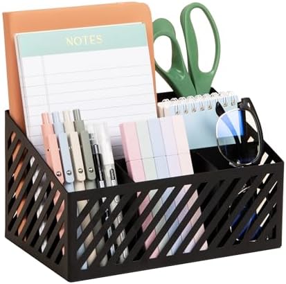 Mind Reader Desktop Organizer and Mail Sorter, Five Compartments, Office Supplies and Accessories, Metal, Black