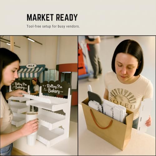 HOTCAN Wooden Cookie Display Stand with Chalkboard Sign for Bakers, Vendors, Craft Fairs | Pastry Display for Market Booths & Events | 3 Tiered Cookie Display for Muffins, Cakes, and Pastries (White)
