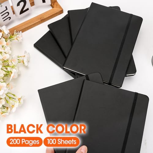 6 Pack Lined Journal Notebook for Work, 200 Pages, Medium 5.5 in x 8.3 in, A5 College Ruled, Hardcover Journaling Notebooks for Writing, Note Taking, Fit for Business Work School Home (Black)