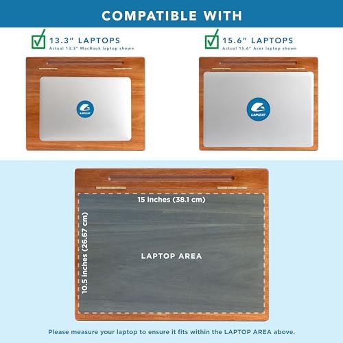LAPGEAR Schoolhouse Lap Desk - Natural Acacia Wood, Built-in Storage