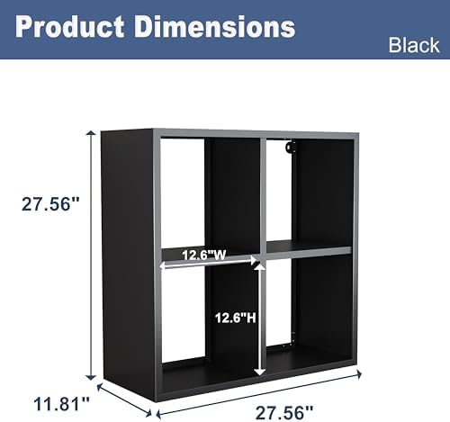 4 Cube Organizers and Storage, Open Shelf Storage, Includes 4 Corner Bumpers, Space-Saving Vertical Storage for Living Room, Home Office, 41.7" H x 27.6" W x 11.8" D, Black