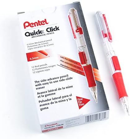 Pentel QUICK CLICK Mechanical Pencil (0.5mm), Red Barrel, Box of 12 Pencils (PD215B)