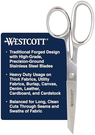 Westcott 8in Forged Classic Fabric and Paper Scissors, Heavy Duty, Knife-Edge for Sewing, Tailoring, General Arts and Crafts, Office
