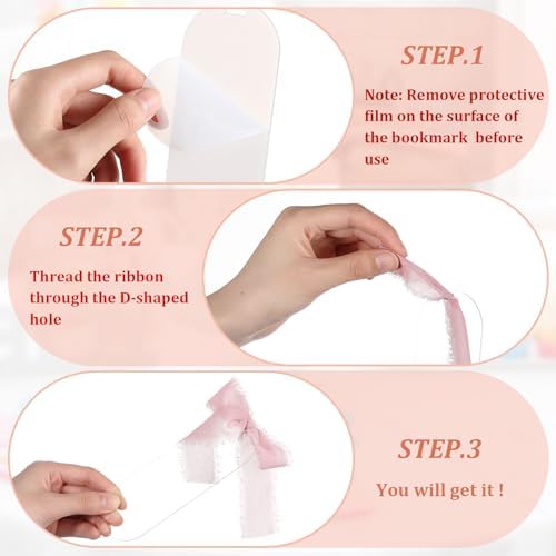 Yeaqee 100 Pcs Oval Shaped Clear Acrylic Bookmark Blanks with Ribbon
