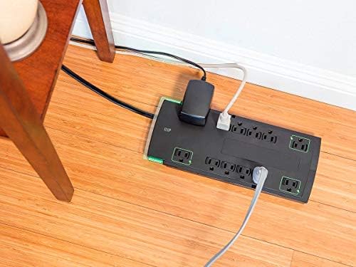 Monoprice 12 Outlet Slim Surge Protector - UL Rated, 4,230 Joules, Grounded And Protected Light Indicator, 10 Feet, Black