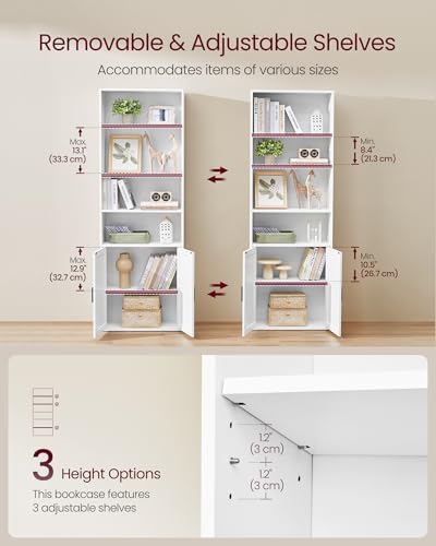 VASAGLE 6-Tier Bookshelf with Doors, 23.6 x 9.4 x 68.9 Inches