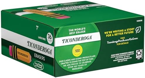 TICONDEROGA Erasers, Pencil Shaped, Yellow, 36-Pack (38936)