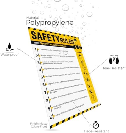 Workplace Safety Rules Poster 18'' x 24'' - OSHA Compliant Safety Rules Poster for Workplace, Warehouses, Office & Industrial, Laminated Workplace Rules Poster Guidelines Waterproof, Tear-Resistant