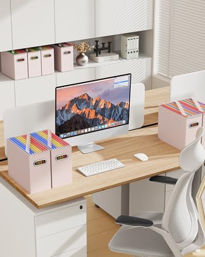 Oterri Portable Collapsible Cardboard File Box with Handle for Letter-Size | 2-Pack. Stainless Steel Handle. Label Stickers Included. Fits Letter Folders (Not Included). Home, Office, School, Dorm, Tax.