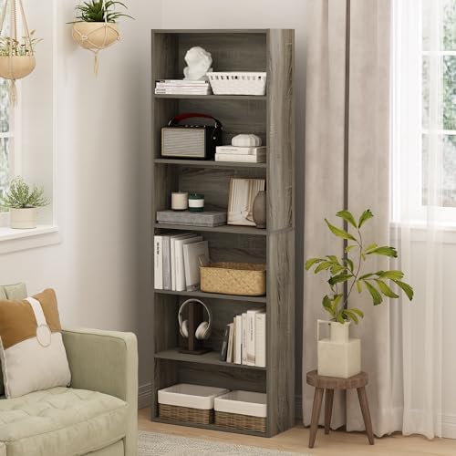 Furinno Jaya 6-Tier Book Shelf Set of 2, with Open Shelf, French Oak