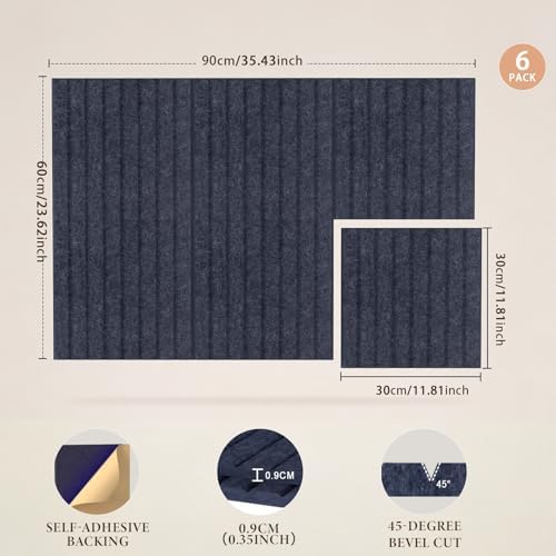 JBER Felt Bulletin Board 36" x 24", 6 Pack Felt Wall Tiles, Starlight Blue