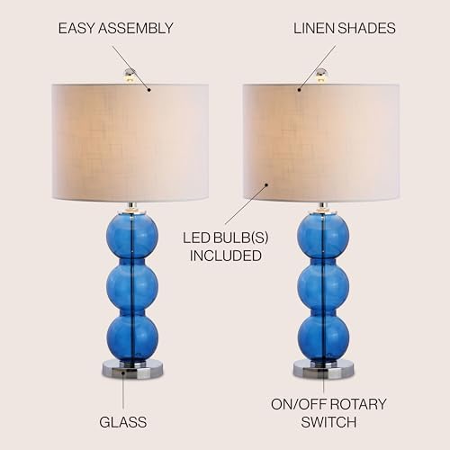 JONATHAN Y Bella 27" Glass Table Lamp, Cobalt Blue/Chrome, Set of 2