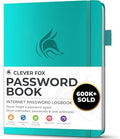 Clever Fox Password Book with Alphabetical Tabs, 4"x5.5" Keeper Turquoise