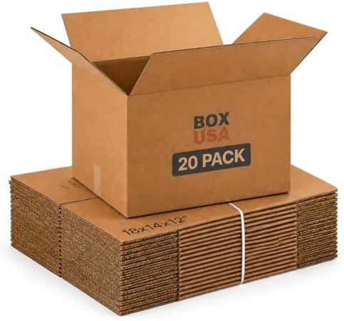 BOX USA Moving Boxes Holds 65lbs, 18"L x 14"W x 12"H (20-Pack) Medium - Corrugated Cardboard Box for Shipping, Mailing, Packing, Packaging and Storage