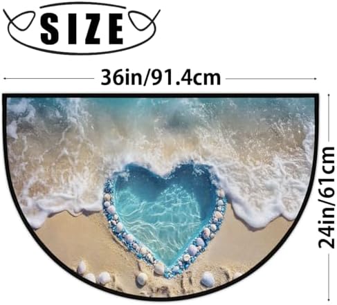 Beach Heart Seashell Half Round Door Mat Non Slip Washable Semi Circle Area Rug Absorbent Soft Half Moon Rug Floor Mat for Indoor Outdoor Kitchen Bathroom Patio Front Door Mat Decor