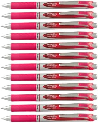 Pentel EnerGel Deluxe RTX Retractable Liquid Gel Pen, Medium Line, Metal Tip, Pink Ink, Box of 12 (BL77-P)