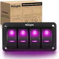 Nilight 4 Gang Rocker Switch Panel w/Purple LED Light 5Pin On Off Pre-Wired