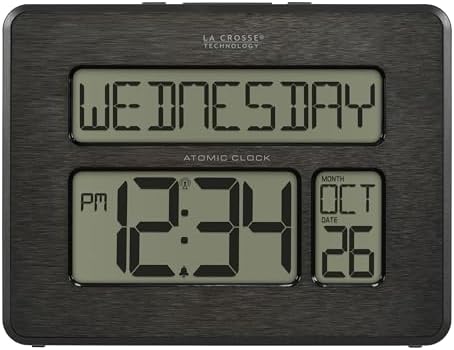 La Crosse Technology 513-1419C Atomic Digital Wall Clock with Calendar and Indoor Temperature