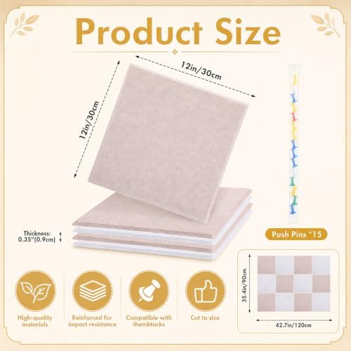Tranqun 12 Pack Large Cork Board Alternative 48" x 36" Felt Bulletin Board Sound Absorbing Pin Boards for Walls with Adhesive Tabs Pushpins for Home Office Classroom Decor Photo Display