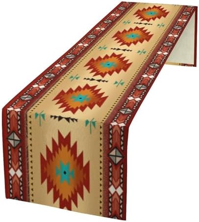 Aztec Southwest Table Runner, Ethnic Style Geometric Triditional Kitchen Table Runners Table Setting Decor for Garden Farmhouse Wedding Party Holiday Dinner Home, 13x90 Inch