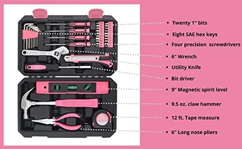 Apollo Tools 39 Piece General Household Tool Set, Pink DT9711P