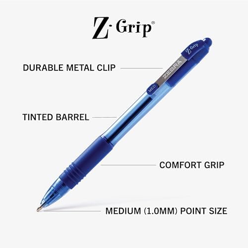 Zebra Pen Z-Grip Retractable Ballpoint Pen, Blue Ink, 1.0mm, 24 Bulk-Pack