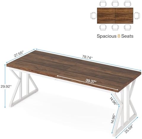 Tribesigns 78.7-Inch Executive Desk, Large Computer Office Desk Workstation, Modern Simple Style Laptop Desk Study Writing Table Business Furniture for Home Office (Rustic Brown/White, 78.7 Inch)