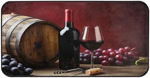 Red Wine Glass Grapes Kitchen Rug Romantic Floor Comfort Mats Bath Rugs Entryway Welcome Non Slip Area Rug for Bedroom Living Room Doormats Home Decor 39" X 20"