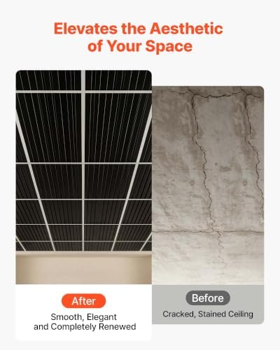 VEVOR 24 x 48 in PVC Ceiling Tiles 12-Pack 3D Black Linear Slat Panels, Smooth PVC Sheet for Drop Grid only, Impact-Resistant, Paintable Surface, Easy Cut, Modern Decorative Style for Home, Office