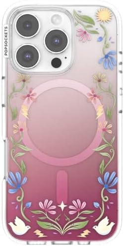PopSockets iPhone 16 Pro Phone Case with MagSafe, Wireless Charging Compatible, Disney - Boho Wildflowers Maroon