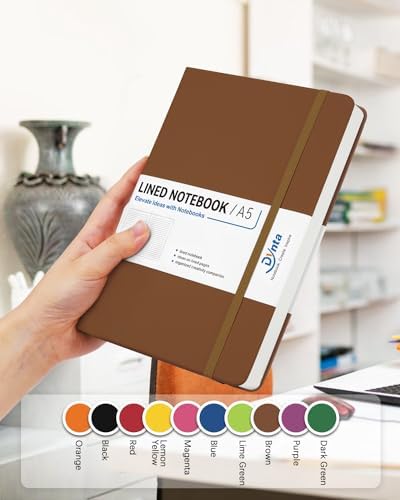 Dynta Hardcover Journal Notebooks, 10 Packs A5 Lined Journals Bulk for Writing 200 Pages/100Sheets, 8.4 x 5.8 inch, Classic Ruled Notebook for Work/Travel/College/Note Taking(Brown)