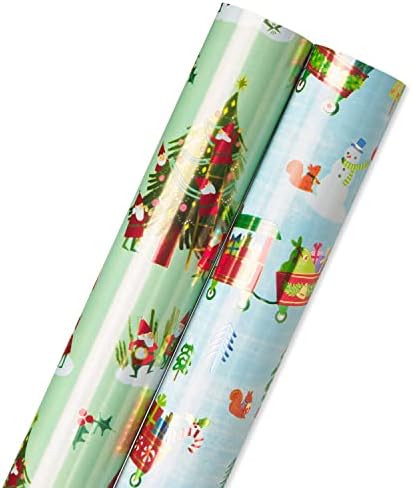 Papyrus Christmas Wrapping Paper Rolls, Gnomes, Santa Train (2 Rolls, 52.5 sq. ft.)