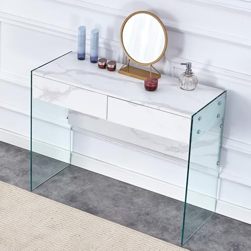 White Environmental Protection Minimalist Dresser, Desk, Desktop Computer Desk, with Double Drawer Storage Space, Simple Home, Perfect for Various Styles of Home Environment.