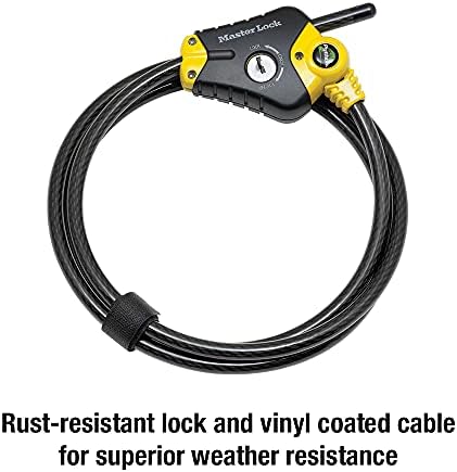 Master Lock Black and Yellow Python Cable Lock-Key, OutdoorLock for Bikes, Trail Cameras, and Other Equipment, 6 Foot Long x 3/8-Inch Diameter, 8413DPF (Pack of 6)